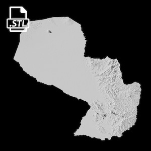 Fichier de modèle 3D de carte topographique du Paraguay | Fichier STL pour fraisage CNC et impression 3D | Carte 3D STL du Paraguay