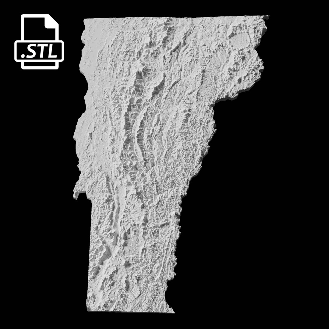 State of Vermont Topographic Map 3D Model File Stl File for CNC Milling and 3D Printing 3D Map