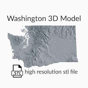 Fichier de modèle 3D de carte topographique de l’État de Washington | Fichier STL pour fraisage CNC et impression 3D | Carte 3D STL de Washington