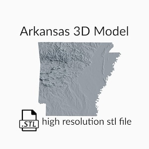 Fichier de modèle 3D de carte topographique de l’État de l’Arkansas | Fichier STL pour fraisage CNC et impression 3D | Carte 3D STL de l'Arkansas