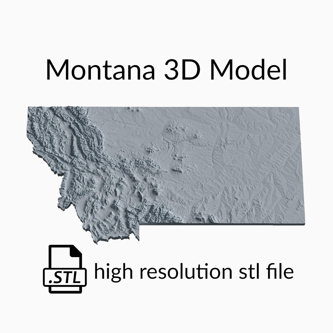 State of Montana Topographic Map 3D Model File | Stl File for CNC ...