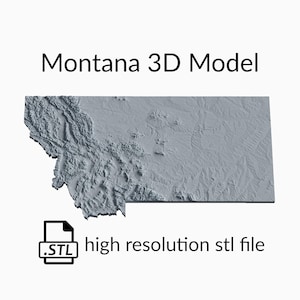 Arquivo de modelo 3D do mapa topográfico do estado de Montana | Arquivo STL para fresamento CNC e impressão 3D | Mapa 3D STL de Montana