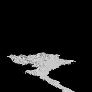 Puede incluir: Una representaci&oacute;n 3D de un paisaje monta&ntilde;oso blanco texturizado. El paisaje tiene la forma de una pen&iacute;nsula, con una costa estrecha y sinuosa.