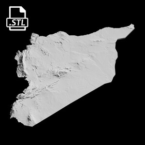 Fichier de modèle 3D de carte topographique de Syrie | Fichier STL pour fraisage CNC et impression 3D | Carte 3D STL de la Syrie