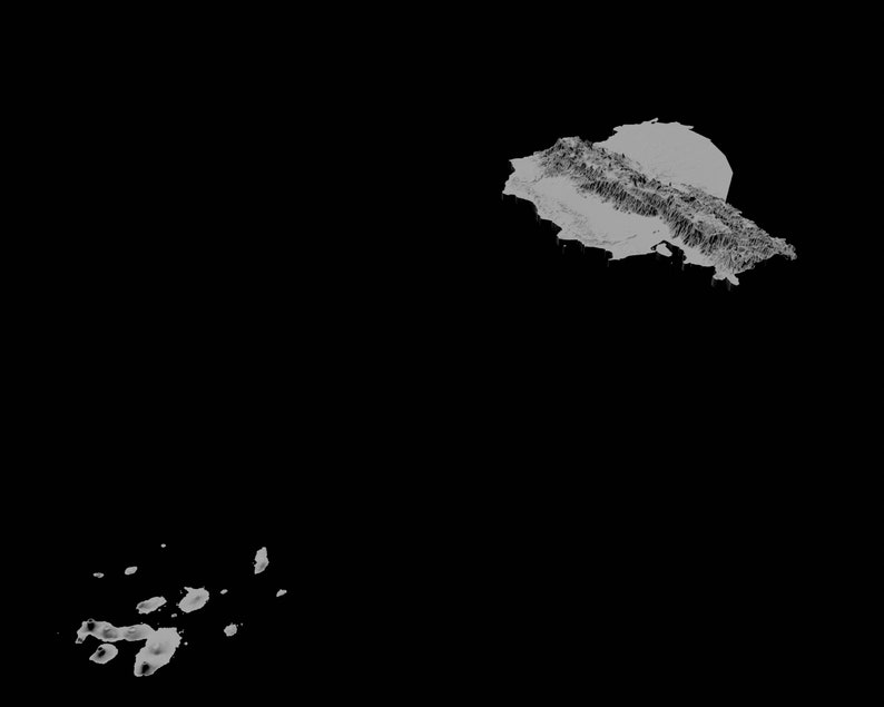May include: A black and white image of a paint splatter with a large splatter at the top and several smaller splatters at the bottom.