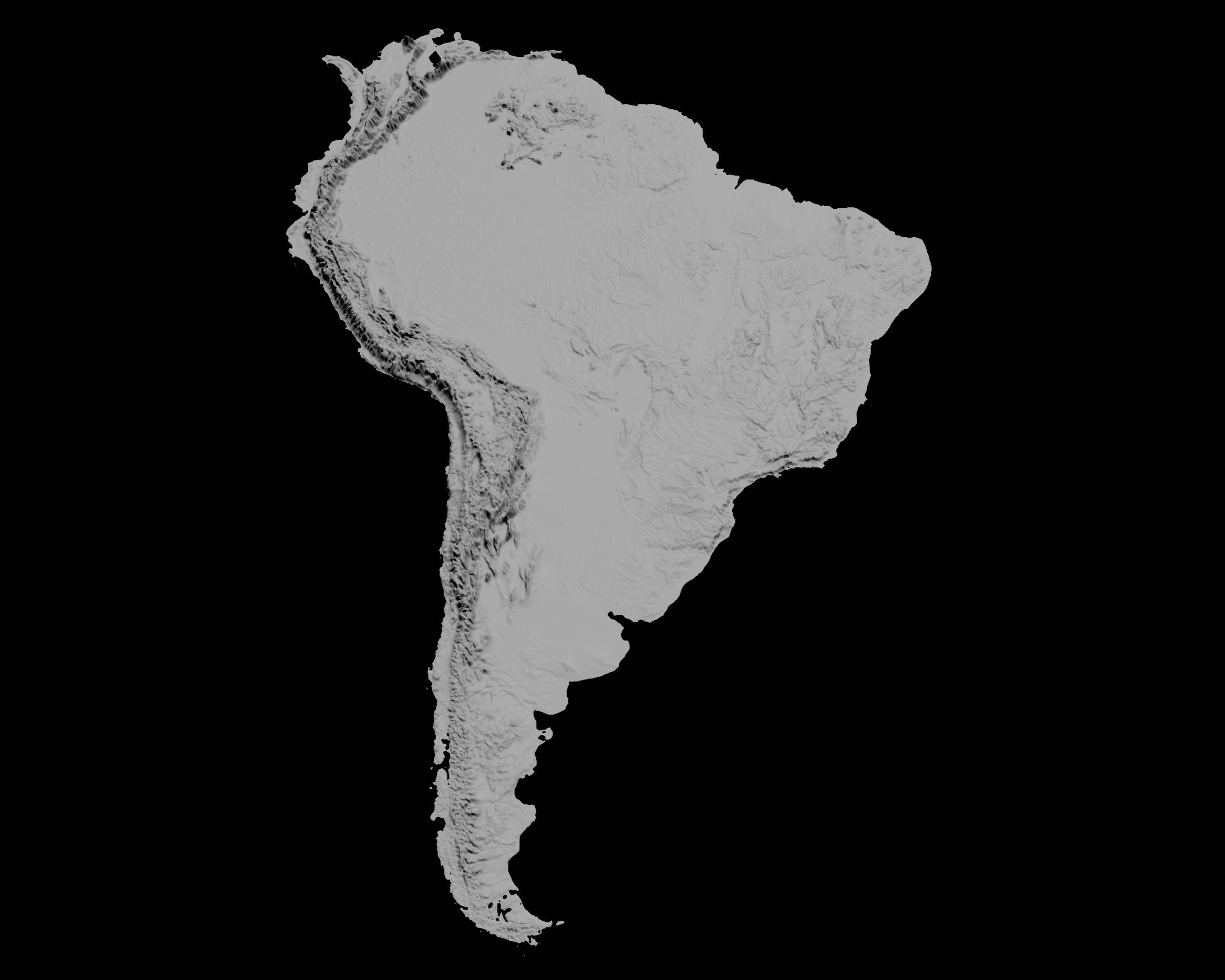 South America Topographical Relief Map | 3D Model Stl for CNC and 3D ...