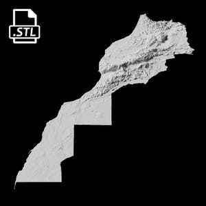 Arquivo de modelo 3D do mapa topográfico de Marrocos | Arquivo STL para fresamento CNC e impressão 3D | Mapa 3D STL de Marrocos