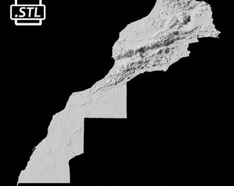 Morocco Topographic Map 3D Model File | Stl File for CNC Milling and 3D Printing | 3D Map STL of Morocco