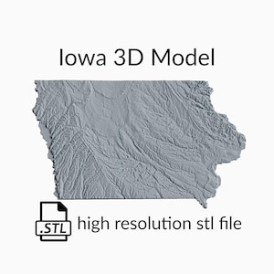 File modello 3D della mappa topografica dello Stato dell'Iowa | File STL per fresatura CNC e stampa 3D | Mappa 3D STL dell'Iowa