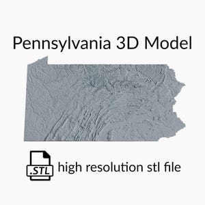 Fichier de modèle 3D de carte topographique de l’État de Pennsylvanie | Fichier STL pour fraisage CNC et impression 3D | Carte 3D STL de Pennsylvanie