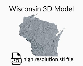 State of Wisconsin Topographic Map 3D Model File | Stl File for CNC Milling and 3D Printing | 3D Map STL of Wisconsin