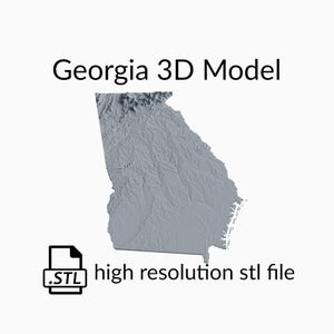 Fichier de modèle 3D de carte topographique de l’État de Géorgie | Fichier STL pour fraisage CNC et impression 3D | Carte 3D STL de Géorgie