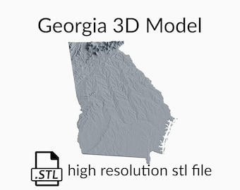 Archivo de modelo 3D del mapa topográfico del estado de Georgia | Archivo STL para fresado CNC e impresión 3D | Mapa 3D STL de Georgia