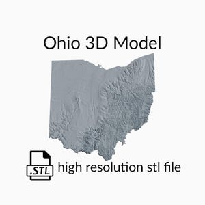 Fichier de modèle 3D de carte topographique de l’État de l’Ohio | Fichier STL pour fraisage CNC et impression 3D | Carte 3D STL de l'Ohio