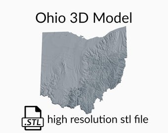 Op de afbeelding: Een 3D-model van de staat Ohio, gerenderd in grijs. Het model is een hoge resolutie STL-bestand.