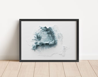 Romania Map - Minimalist Topography - Giclée Framed Map Print