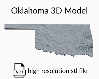 Peut inclure: Modèle 3D de l'état de l'Oklahoma, rendu en gris. Le modèle est un fichier STL haute résolution.