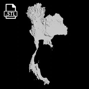 Thailand Topografische Karte 3D Modell Datei | STL-Datei für CNC Fräsen und 3D Druck | 3D Landkarte STL von Thailand