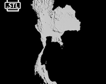 Archivo de modelo 3D del mapa topográfico de Tailandia | Archivo STL para fresado CNC e impresión 3D | Mapa 3D STL de Tailandia