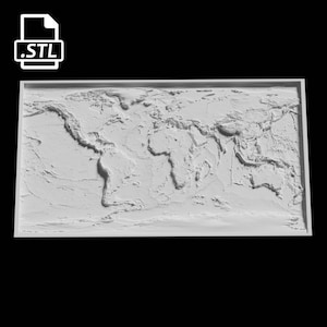Welt Topografische, Bathymetrische Karte 3D Modell Datei | STL-Datei für CNC Fräsen und 3D Druck | 3D Landkarte STL von der Erde