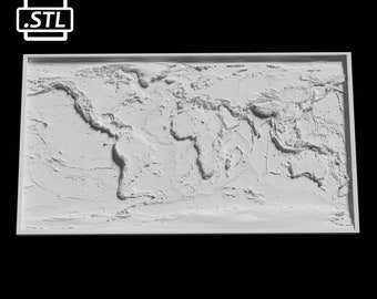 Full World Topographic Map 3D Model File | Stl File for CNC Milling and 3D Printing | 3D Map STL of Earth with bathymetry