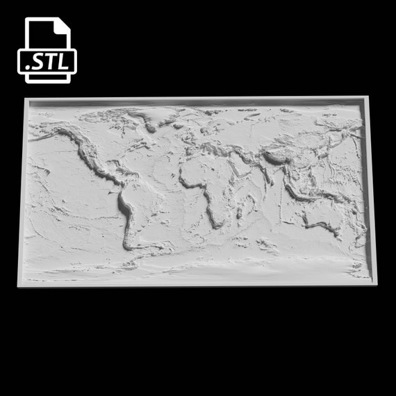 Welt Topografische, Bathymetrische Karte 3D Modell Datei | STL-Datei für CNC Fräsen und 3D Druck | 3D Landkarte STL von der Erde