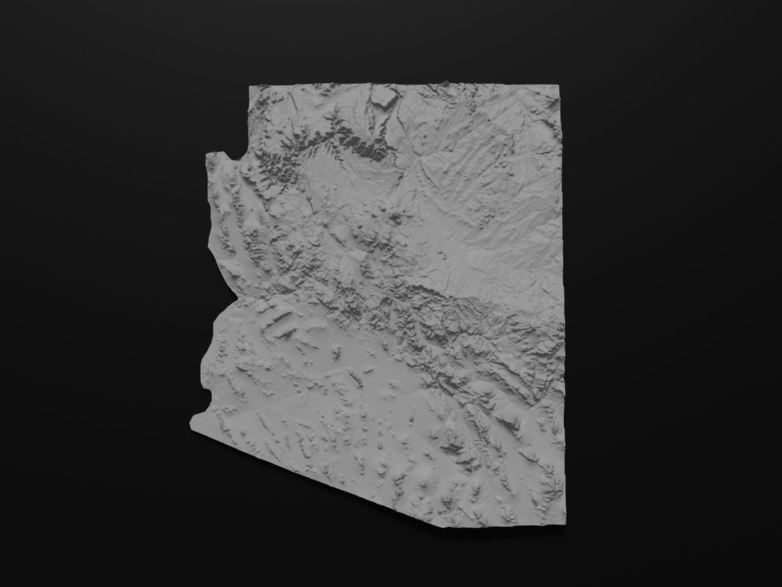 Arizona State Topographic Map 3D Model Stl for CNC Carving Etsy