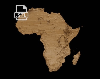 Mapa topográfico de África | Modelo 3D Stl para CNC e impresión 3D.