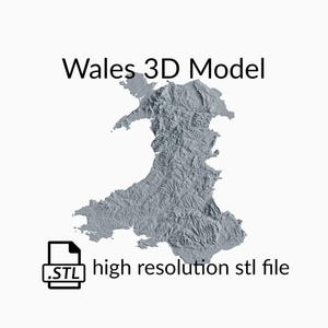 Fichier de modèle 3D de carte topographique du Pays de Galles | Fichier STL pour fraisage CNC et impression 3D | Carte 3D STL du Pays de Galles