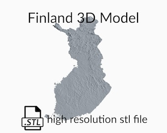 Archivo de modelo 3D del mapa topográfico de Finlandia | Archivo STL para fresado CNC e impresión 3D | Mapa 3D STL de Finlandia