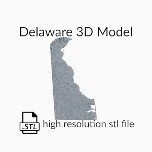 Fichier de modèle 3D de carte topographique de l’État du Delaware | Fichier STL pour fraisage CNC et impression 3D | Carte 3D STL du Delaware