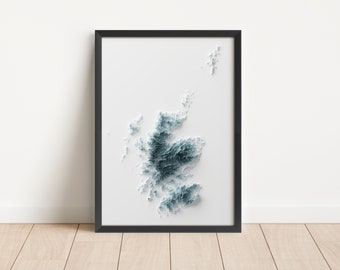 Schottland Landkarte – Minimalistische Topografie, Giclée gerahmter Landkarten Druck