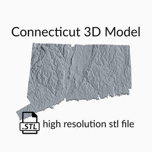 Fichier de modèle 3D de carte topographique de l’État du Connecticut | Fichier STL pour fraisage CNC et impression 3D | Carte 3D STL du Connecticut