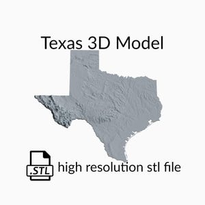 Fichier de modèle 3D de carte topographique de l'État du Texas | Fichier STL pour fraisage CNC et impression 3D | Carte 3D STL du Texas