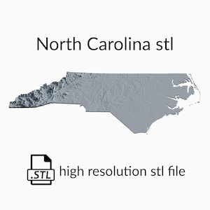 Fichier de modèle 3D de carte topographique de l’État de Caroline du Nord | Fichier STL pour fraisage CNC et impression 3D | Carte 3D STL de Caroline du Nord