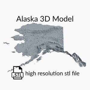 Fichier de modèle 3D de carte topographique de l’État de l’Alaska | Fichier STL pour fraisage CNC et impression 3D | Carte 3D STL de l'Alaska