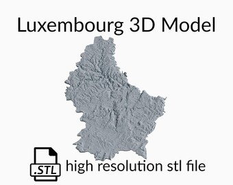 Archivo de modelo 3D del mapa topográfico de Luxemburgo | Archivo STL para fresado CNC e impresión 3D | Mapa 3D STL de Luxemburgo