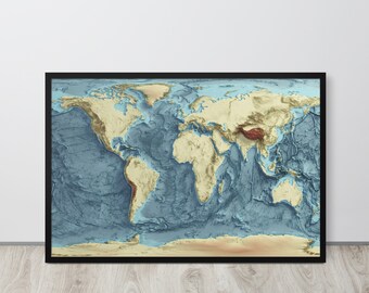 Topographic World Map With Ocean Floor | Giclée Print On Fine Art Matte Paper