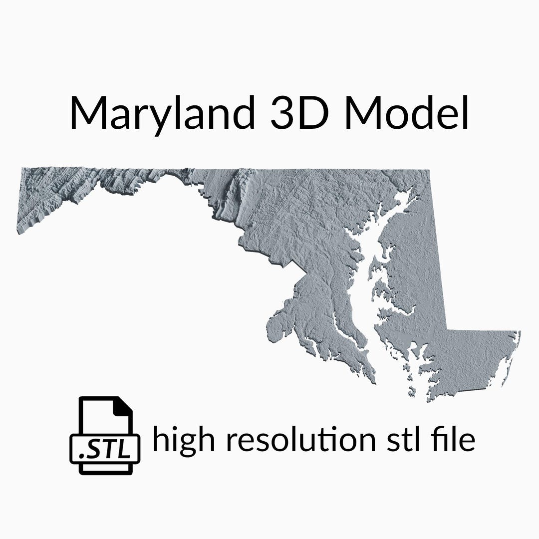 State of Maryland Topographic Map 3D Model File | Stl File for CNC ...