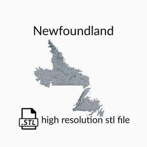 Fichier de modèle 3D de carte topographique de Terre-Neuve-et-Labrador | Fichier STL pour fraisage CNC et impression 3D | Carte 3D STL de Terre-Neuve