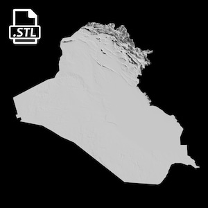 Fichier de modèle 3D de carte topographique de l’Irak | Fichier STL pour fraisage CNC et impression 3D | Carte 3D STL de l'Irak