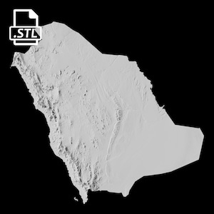 Topografische kaart 3D-modelbestand van Saoedi-Arabië | STL-bestand voor CNC-frezen en 3D-printen | 3D-kaart STL van Saoedi-Arabië