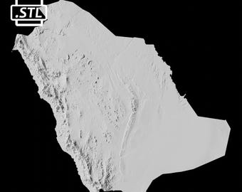 Saudi Arabia Topographic Map 3D Model File | Stl File for CNC Milling and 3D Printing | 3D Map STL of Saudi Arabia