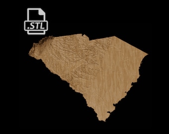 South Carolina State Topographic Map | 3D Model Stl for CNC Carving and 3D Printing