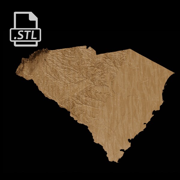 South Carolina topografische Karte | 3D Modell Stl für CNC und 3D Druck