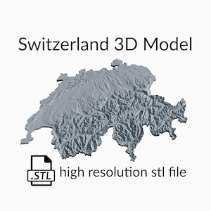 Zwitserland topografische kaart 3D-modelbestand | STL-bestand voor CNC-frezen en 3D-printen | 3D-kaart STL van Zwitserland