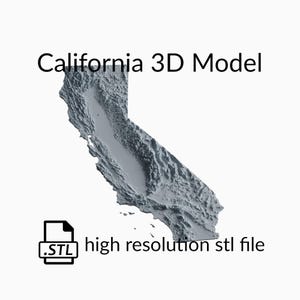 Fichier de modèle 3D de carte topographique de l’État de Californie | Fichier STL pour fraisage CNC et impression 3D | Carte 3D STL de la Californie