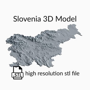 Fichier de modèle 3D de carte topographique de Slovénie | Fichier STL pour fraisage CNC et impression 3D | Carte 3D STL de la Slovénie