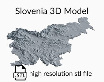 Archivo de modelo 3D del mapa topográfico de Eslovenia | Archivo STL para fresado CNC e impresión 3D | Mapa 3D STL de Eslovenia