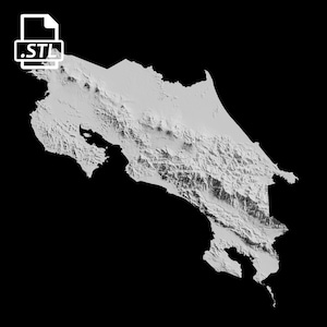 Fichier de modèle 3D de carte topographique du Costa Rica | Fichier STL pour le fraisage CNC et l'impression 3D | Carte 3D STL du Costa Rica